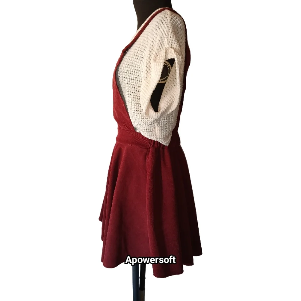 Burgundy Corduroy Jumper Dress (0223) - Picture 4 of 5